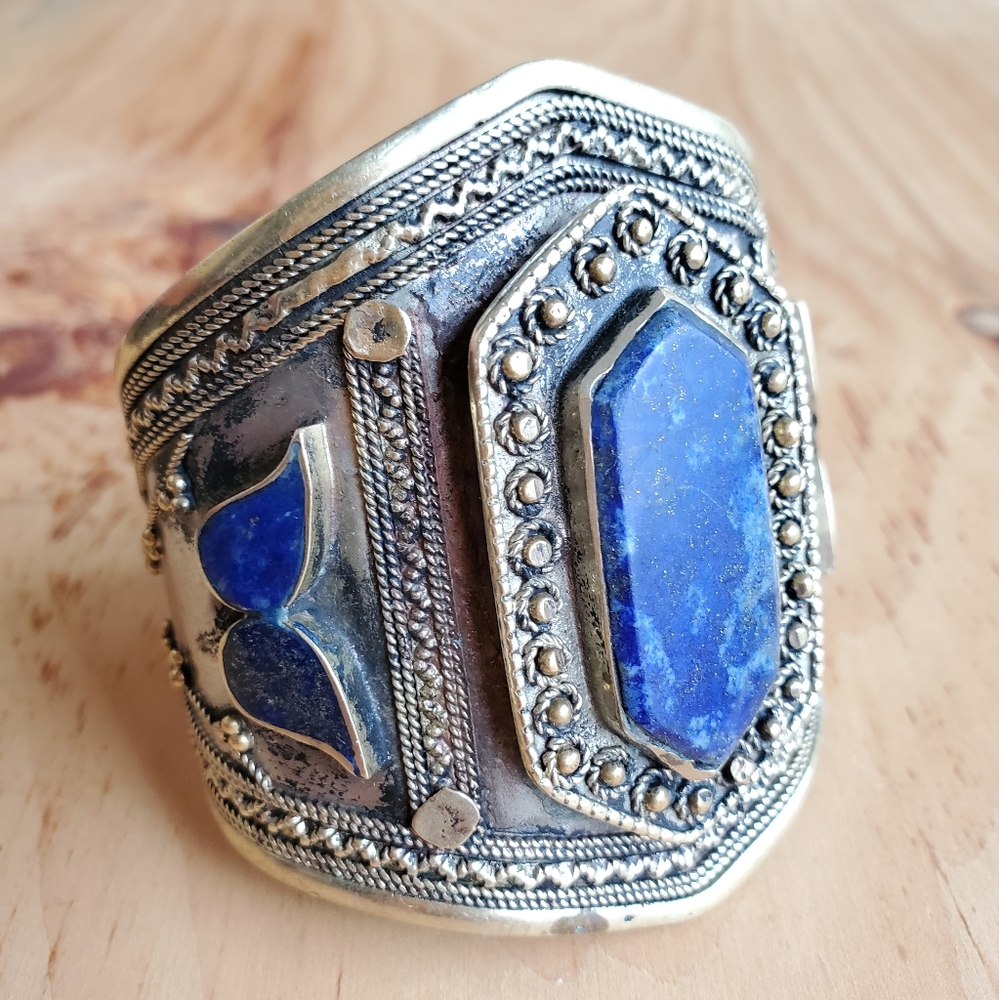 Vintage Lapis Lazuli Artisan Bohemian Cuff